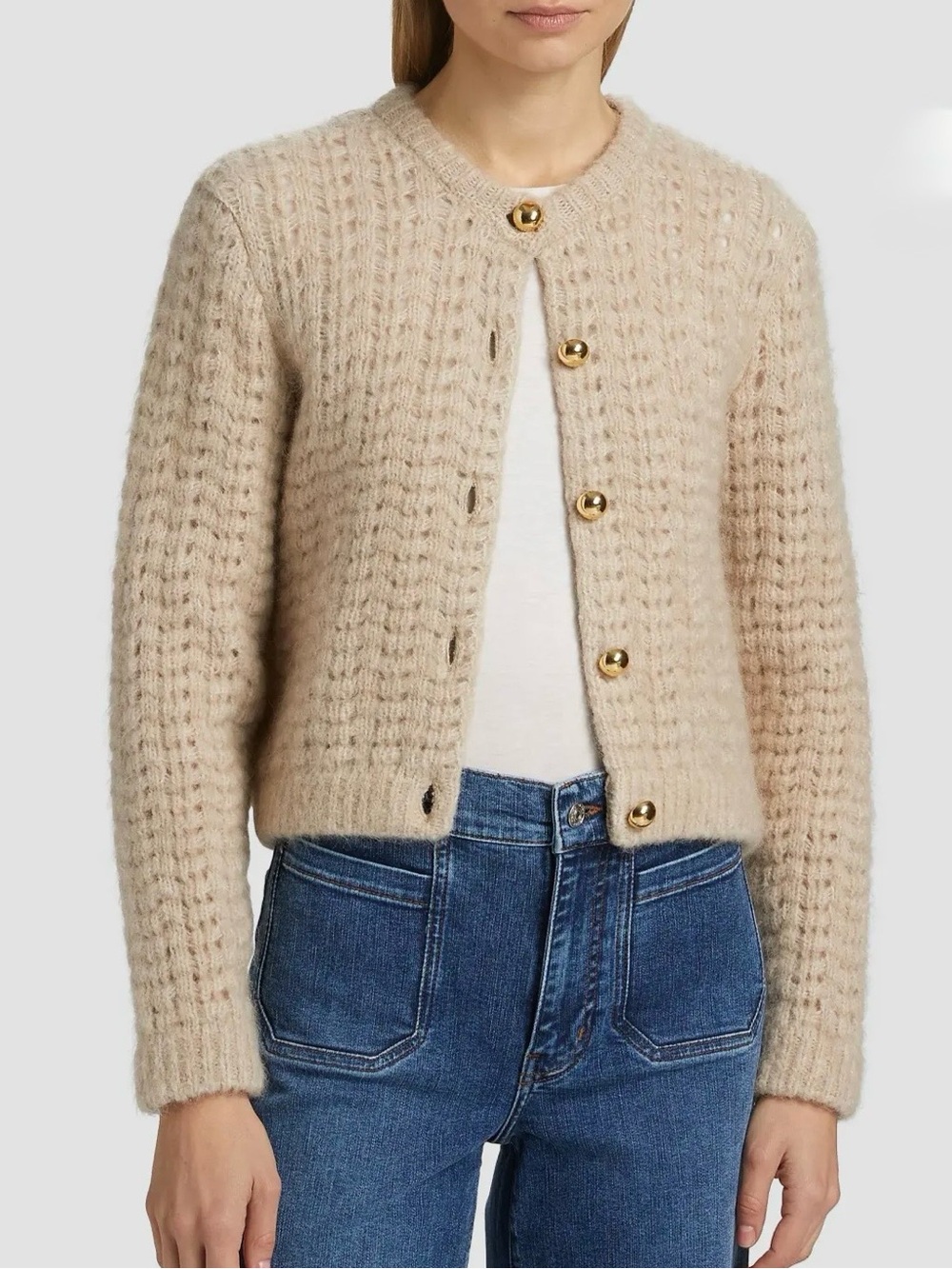 Frame The Plush Cream Textured Mohair Blend Cardigan Sweater size M